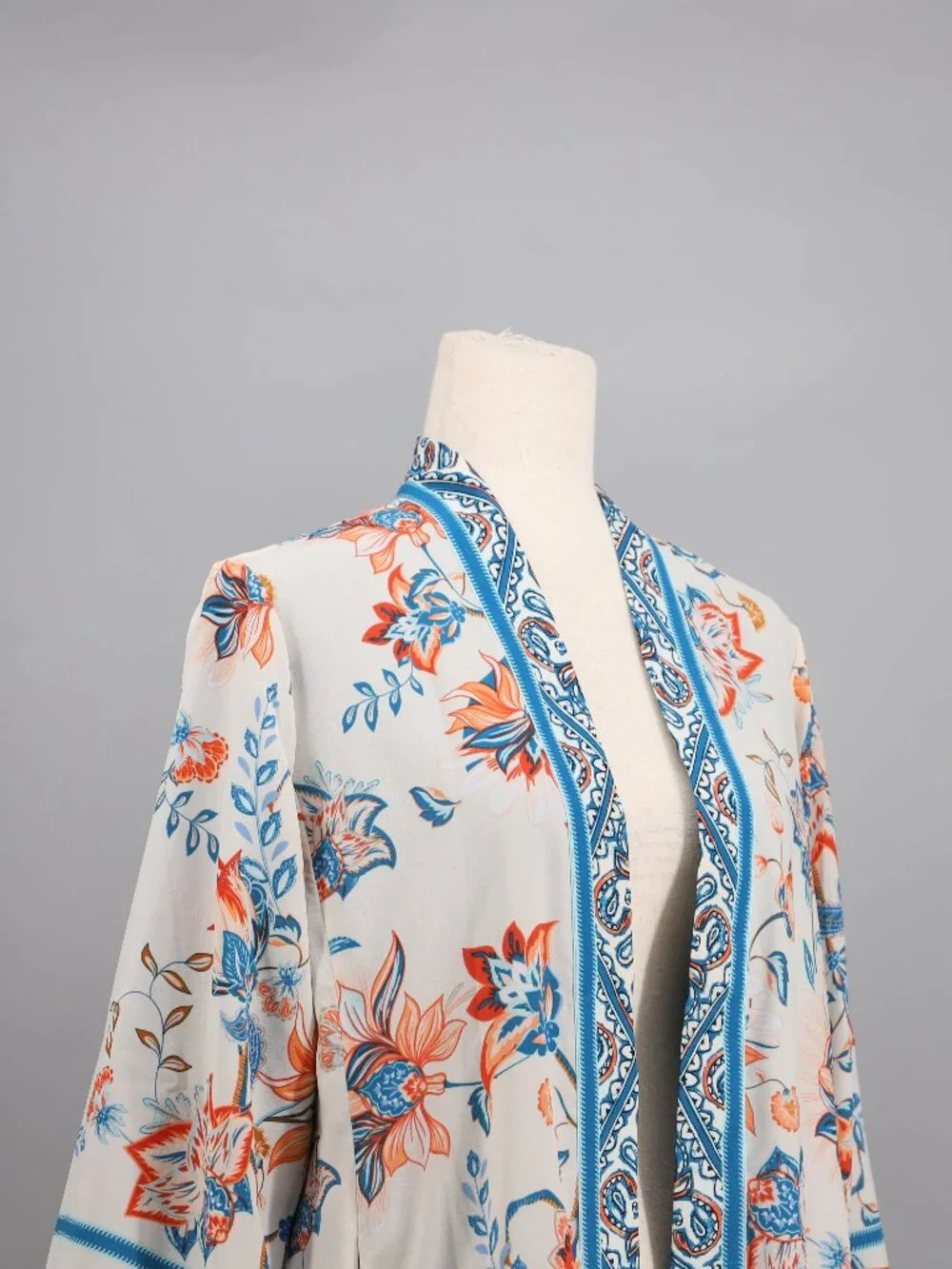 CHICO'S Rising Bloom Floral Open Front Kimono Jacket Cardigan Size 1/M